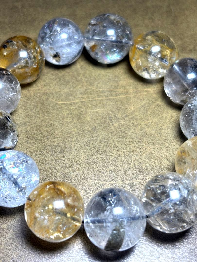 【最高品質】エレスチャルクォーツ（骸骨水晶）超大玉18㎜ブレスレット（新品）虹入