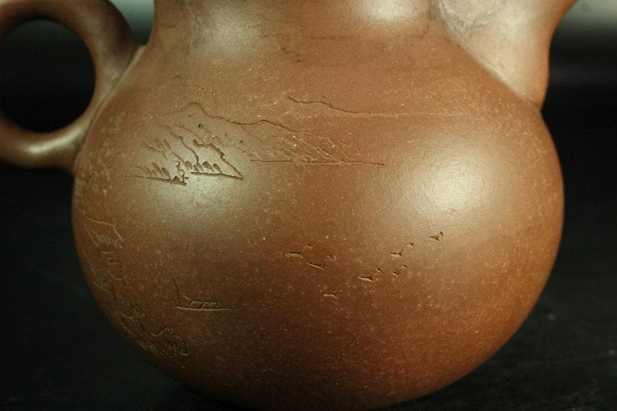 中国美術 朱泥 刻題詞 茶壷 急須 煎茶(K-YC695)