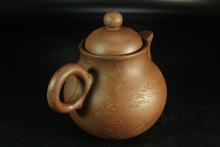 中国美術 朱泥 刻題詞 茶壷 急須 煎茶(K-YC695)
