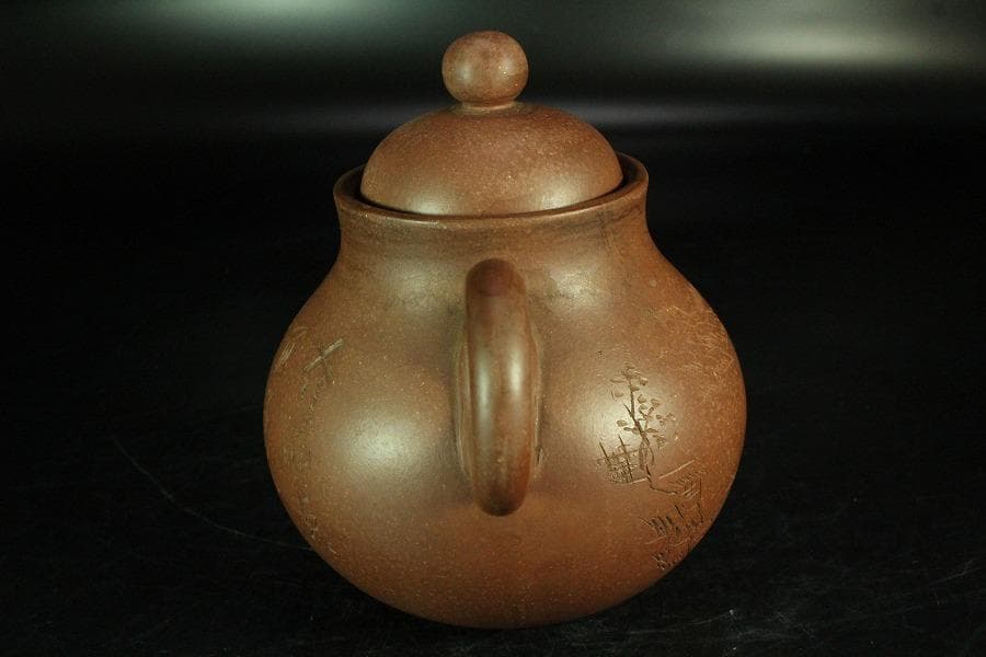 中国美術 朱泥 刻題詞 茶壷 急須 煎茶(K-YC695)