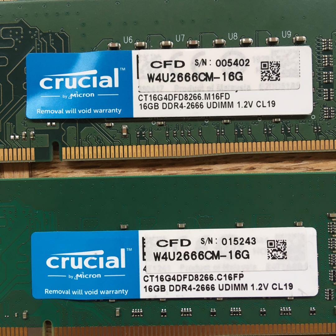 Crucial 32GB DDR4 2666MHz 16G ２枚組
