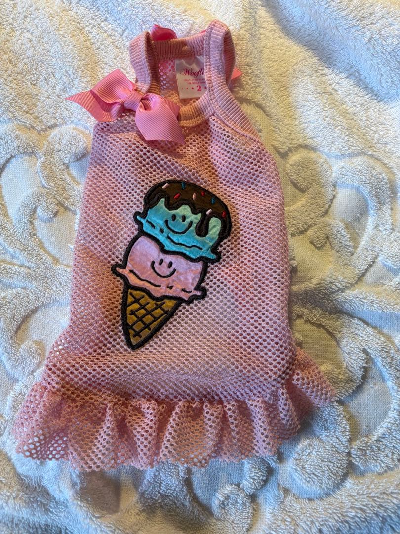 アイスクリーム刺繍メッシュ犬服 ピンク　アメリカ発人気ブランド