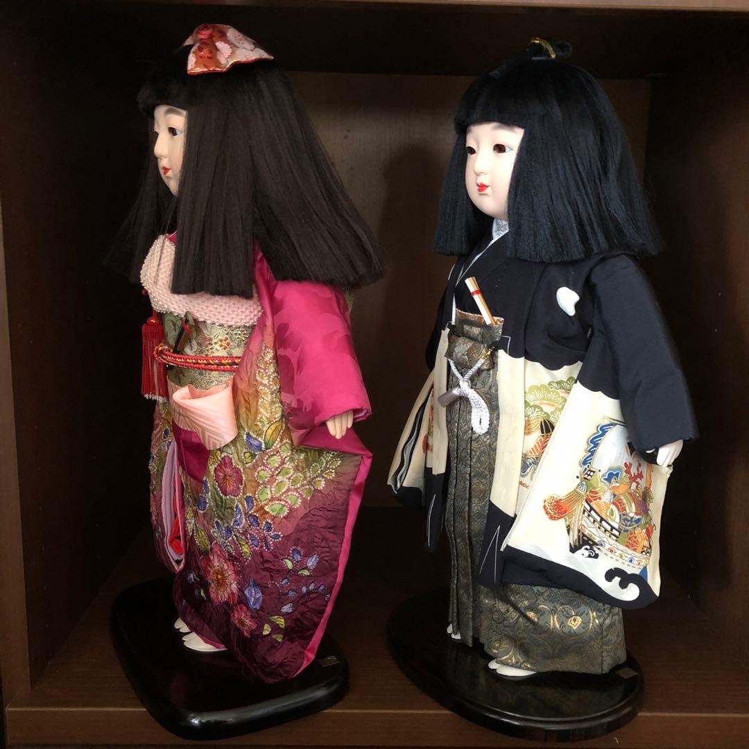 【中古品】ペア市松人形　東京久月　正絹衣装　ドール