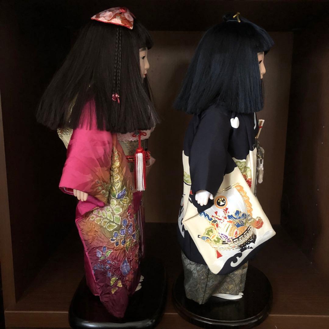 【中古品】ペア市松人形　東京久月　正絹衣装　ドール