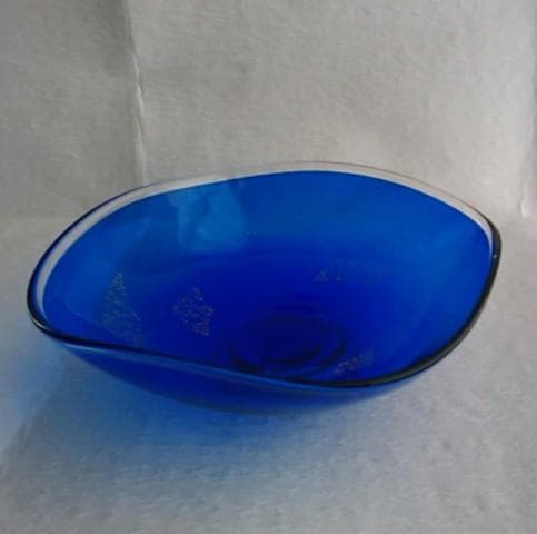 茶道具　菓子器　ガラス　ブルー　金彩　美品