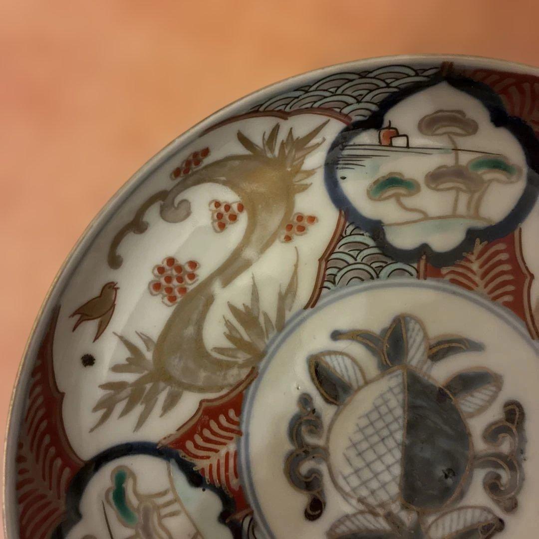 【美品・黒点有り】 7 古伊万里 金蘭手 見込桃 角冨印 時代物