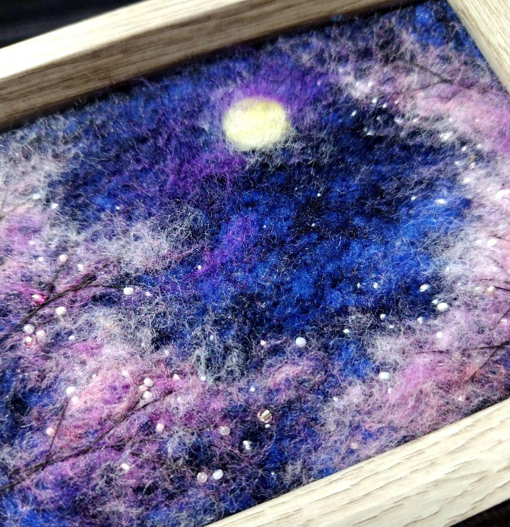 羊毛フェルト　ハンドメイド　フレーム　刺繍　絵画　月桜