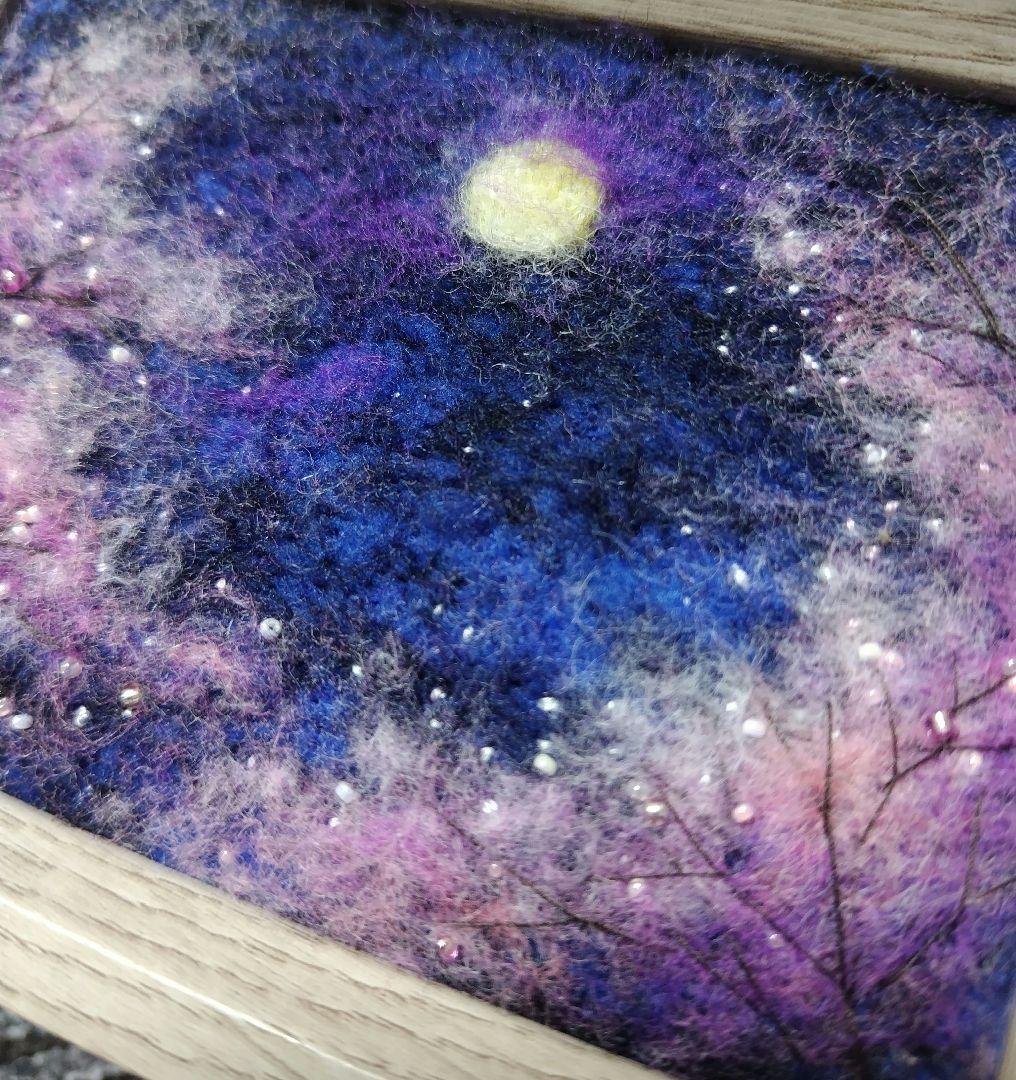 羊毛フェルト　ハンドメイド　フレーム　刺繍　絵画　月桜
