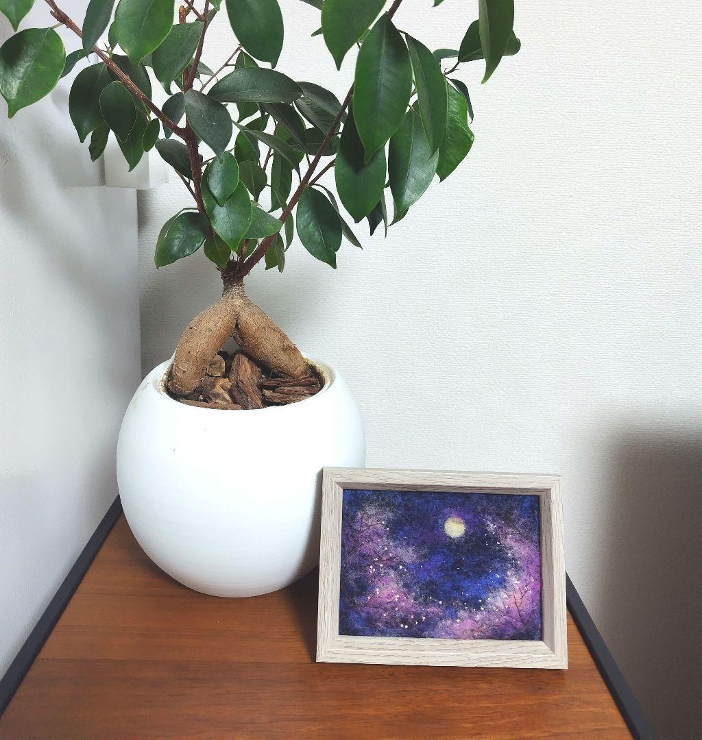 羊毛フェルト　ハンドメイド　フレーム　刺繍　絵画　月桜
