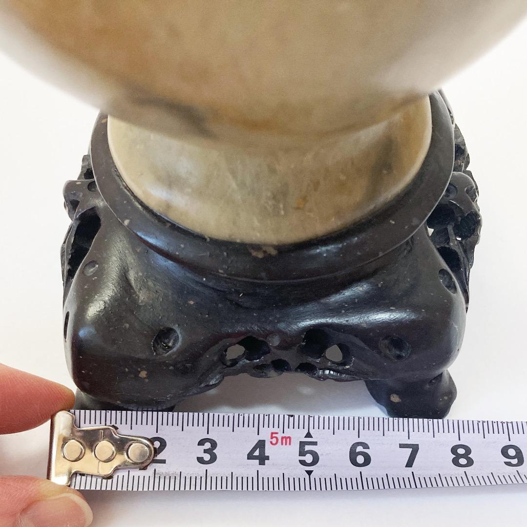 天然石 菊の彫刻の花瓶 全高約25.6cm
