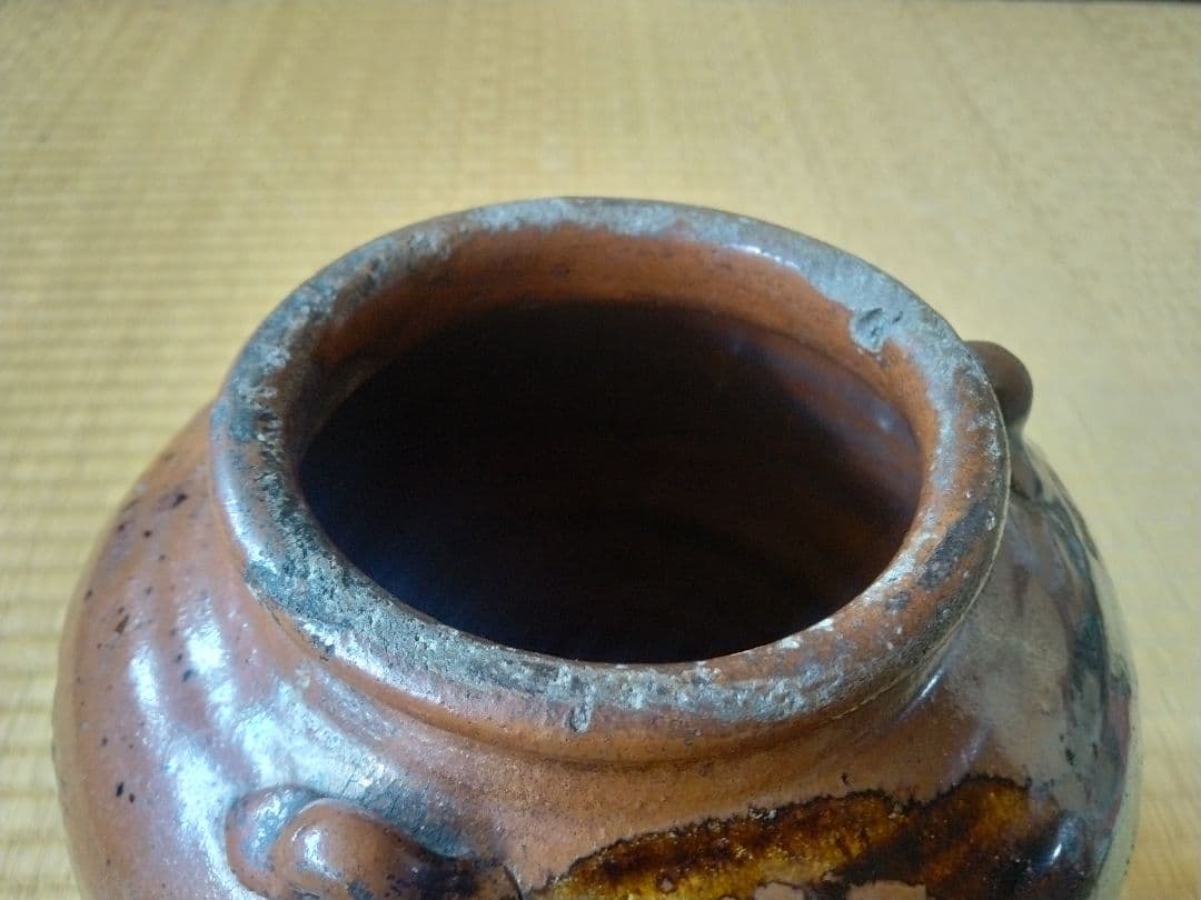 江戸中～後期頃　美濃鉄釉耳壺　骨董　古美術　古道具　古壺　瀬戸　花器　水指