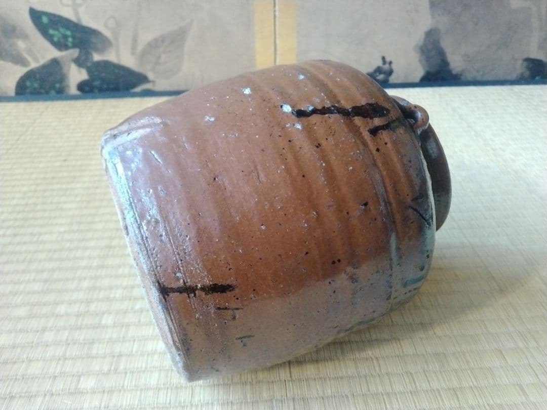 江戸中～後期頃　美濃鉄釉耳壺　骨董　古美術　古道具　古壺　瀬戸　花器　水指