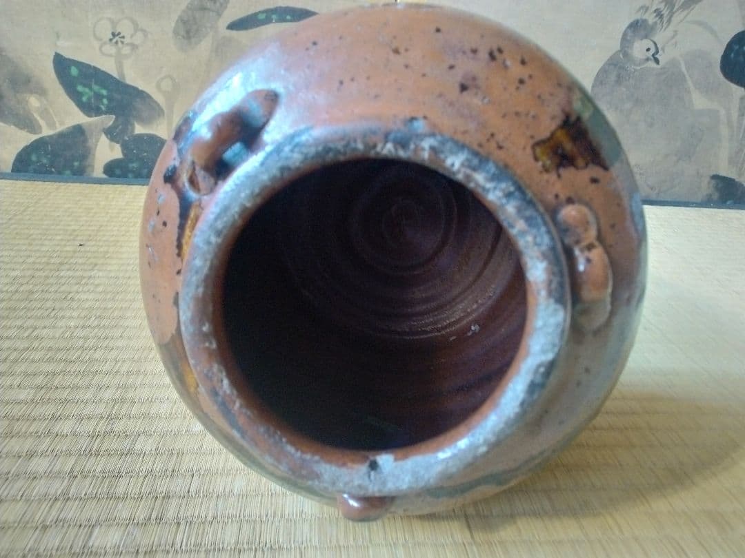 江戸中～後期頃　美濃鉄釉耳壺　骨董　古美術　古道具　古壺　瀬戸　花器　水指