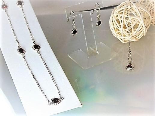 【シルバー925ロングネックレス】レッド5オーバルカット5ｍｍ