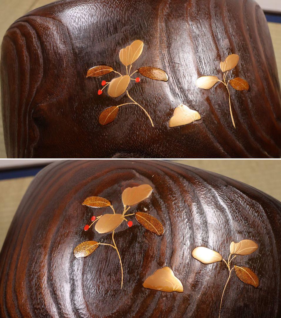 桐火鉢一対 幅31cm 菊 金蒔絵 草花 木箱 古民具 漆芸【MB263】