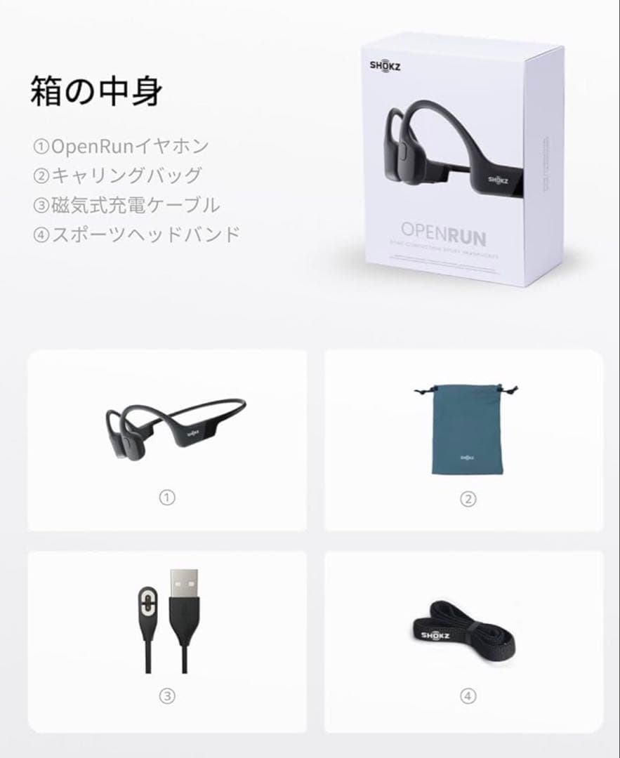 Shokz (ショックス) OpenRun 骨伝導イヤホン ブラック　標準サイズ
