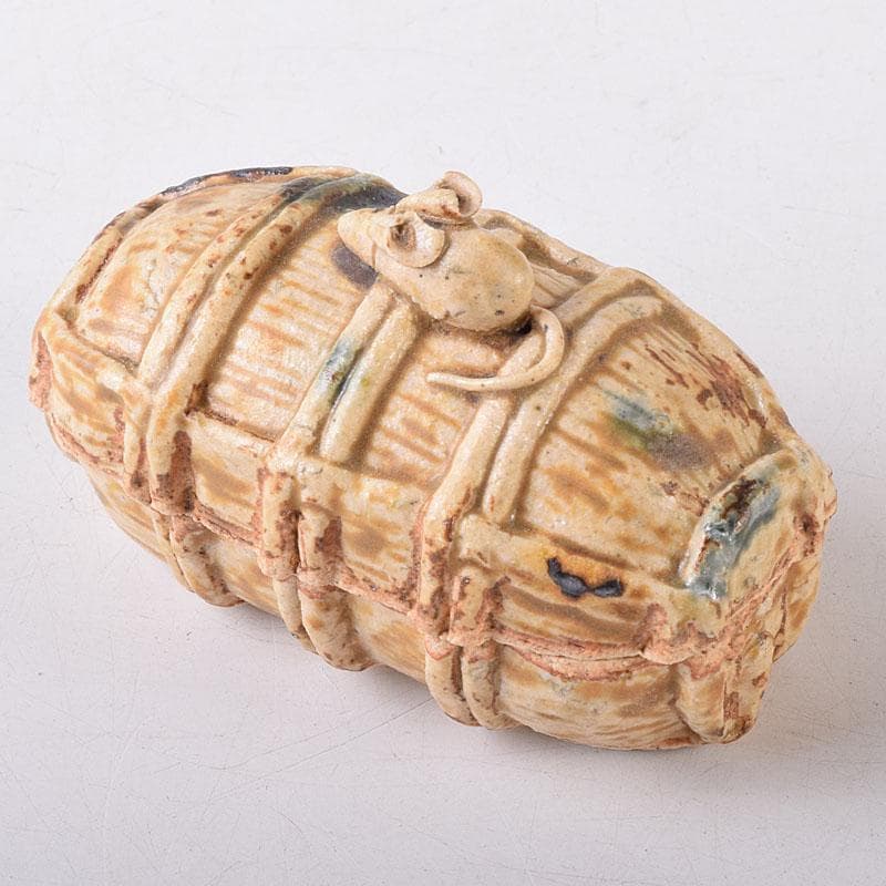 茶道具　六郎窯　渡辺六郎作　俵ねずみ　干支香合　共箱　V　8237