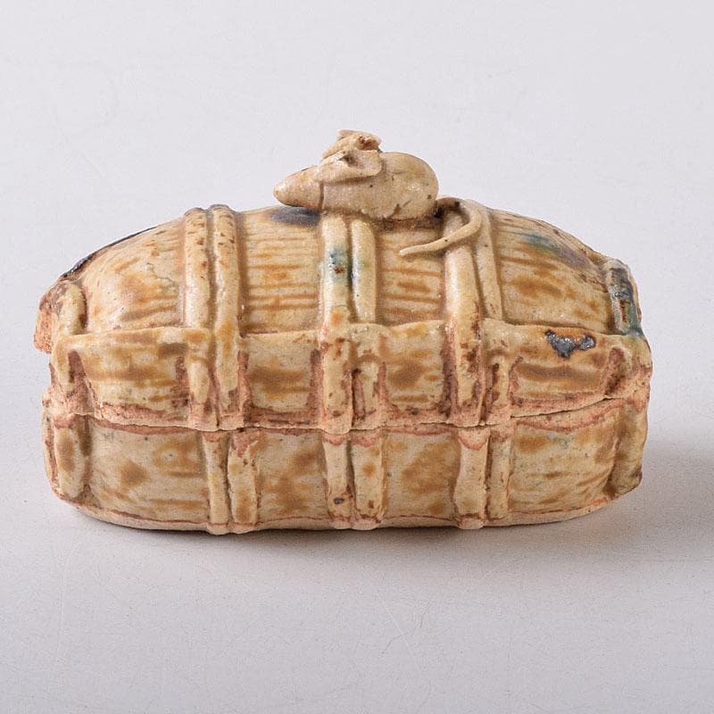 茶道具　六郎窯　渡辺六郎作　俵ねずみ　干支香合　共箱　V　8237