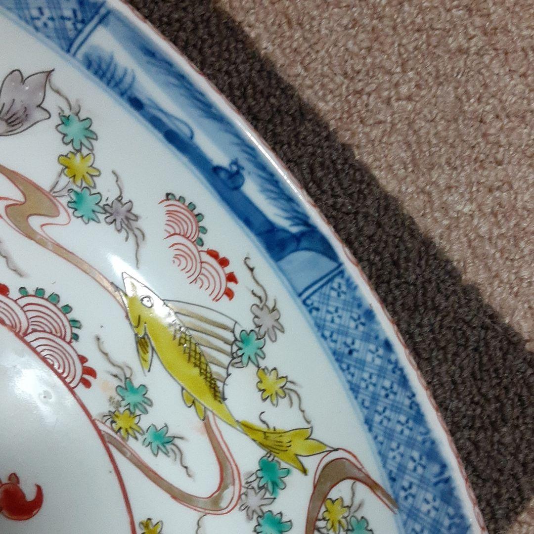 古い伊万里鉢皿椀/手描き海草魚貝吉祥紋/紅葉鯛宝珠唐草紋/二重高台有田江戸唐津焼