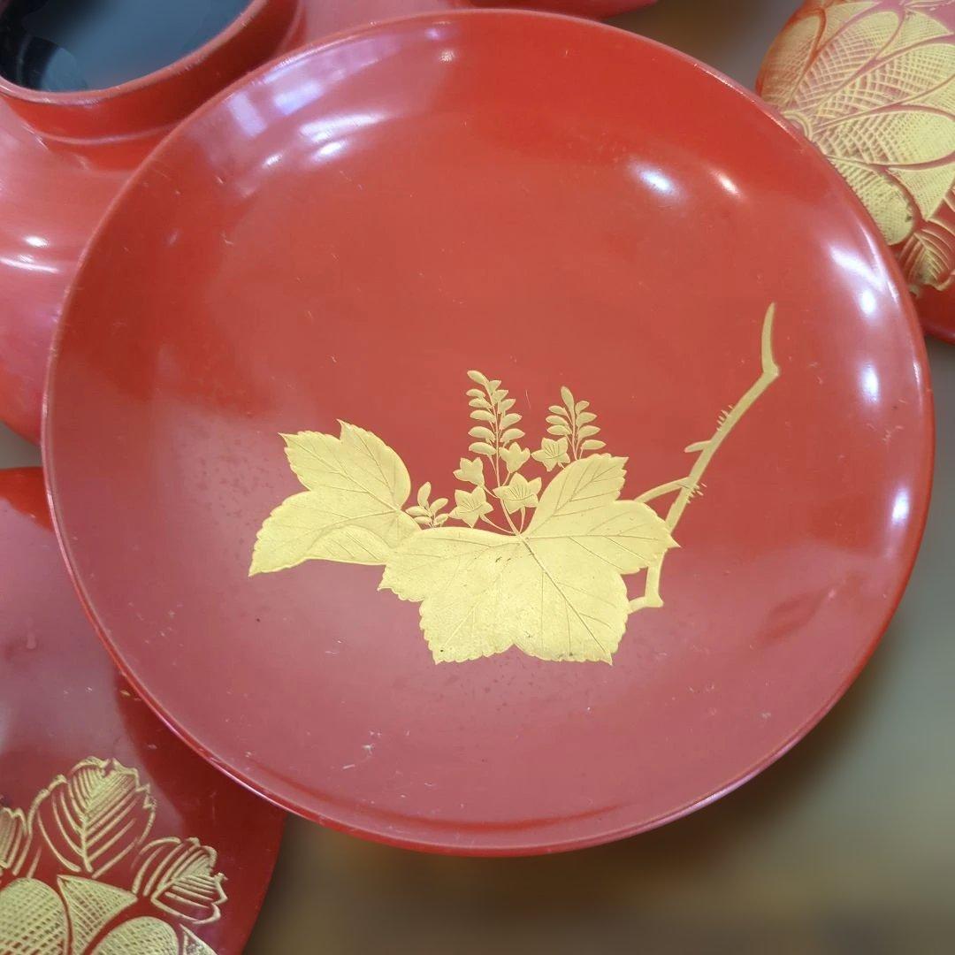 骨董　お椀　平椀　蒔絵　木製　漆器　蓋付き　アンティーク　5つ〜