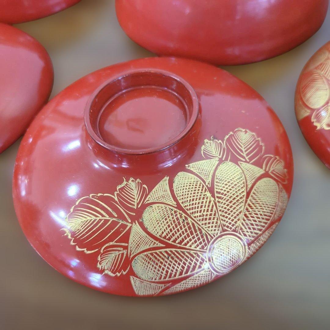 骨董　お椀　平椀　蒔絵　木製　漆器　蓋付き　アンティーク　5つ〜