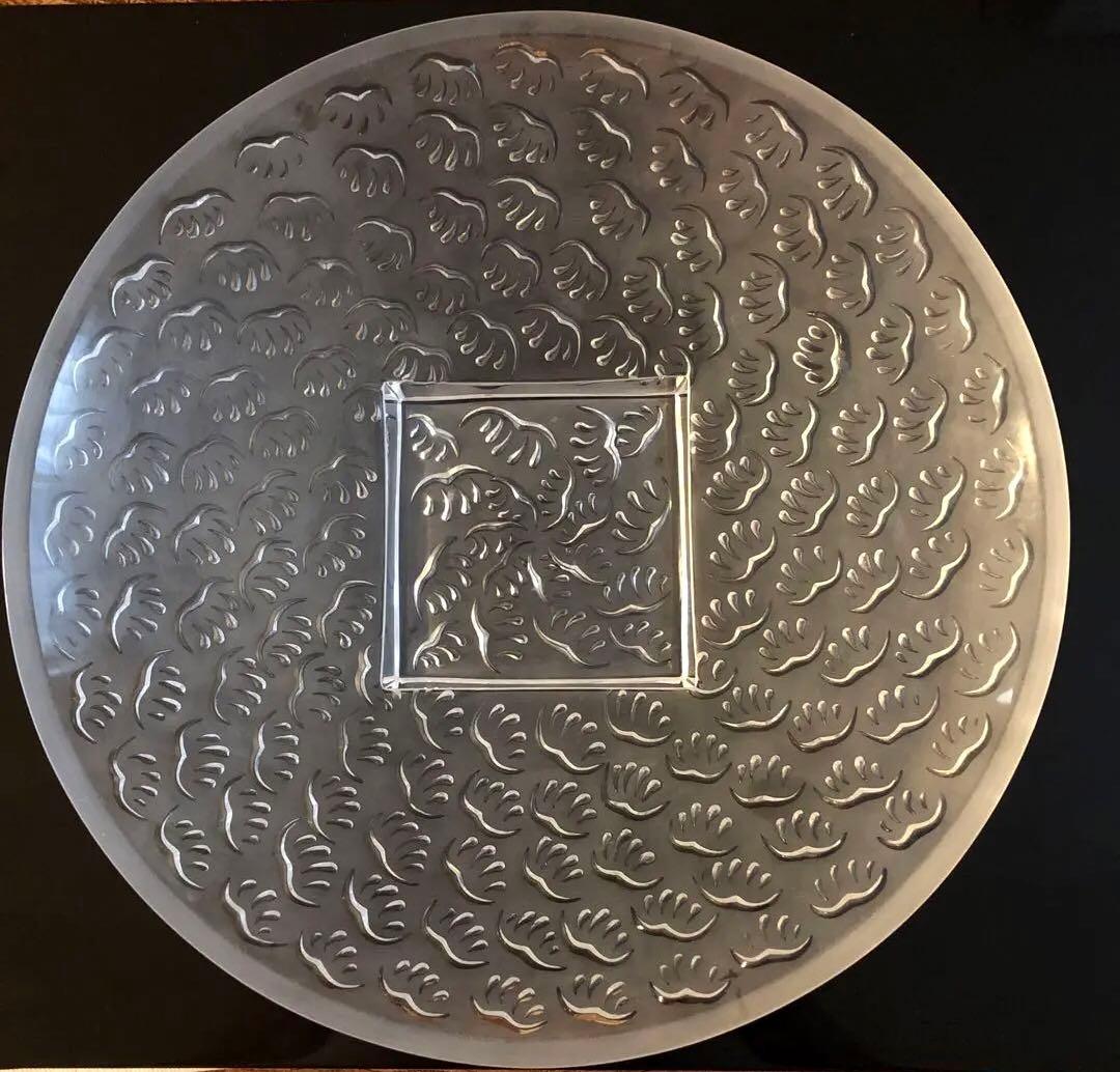 ルネラリック LALIQUE 大型30cm プレート 葉/羽根 クリスタル 廃盤