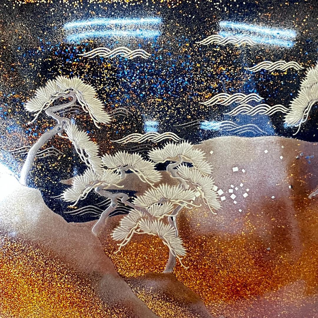 向面延雄 『浜辺杉蒔絵香炉』輪島塗　共箱付
