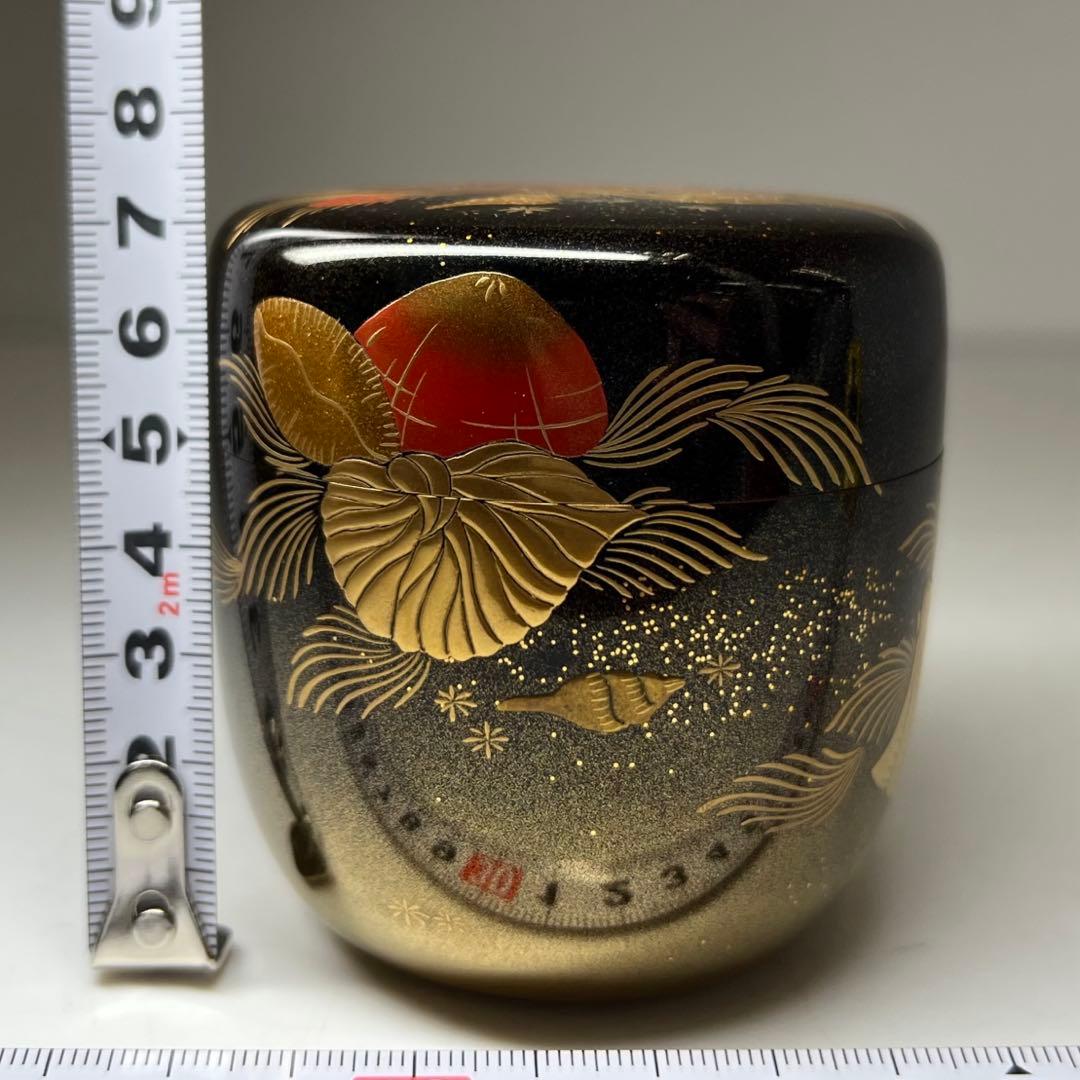 細川司光作 内梨子地海松貝蒔絵 大棗 共箱 東キ8-0329☆2F トニウヒ
