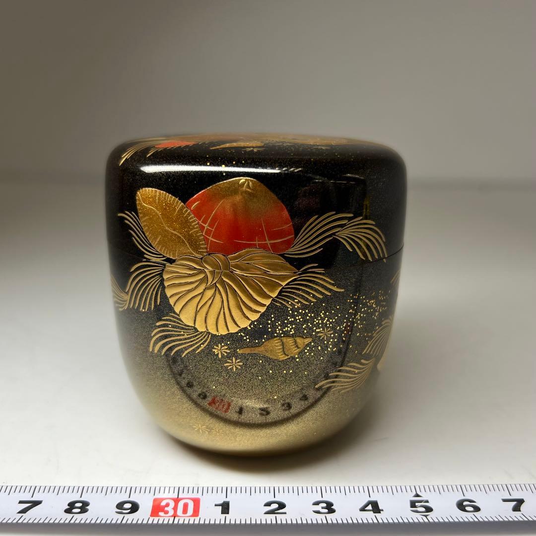 細川司光作 内梨子地海松貝蒔絵 大棗 共箱 東キ8-0329☆2F トニウヒ