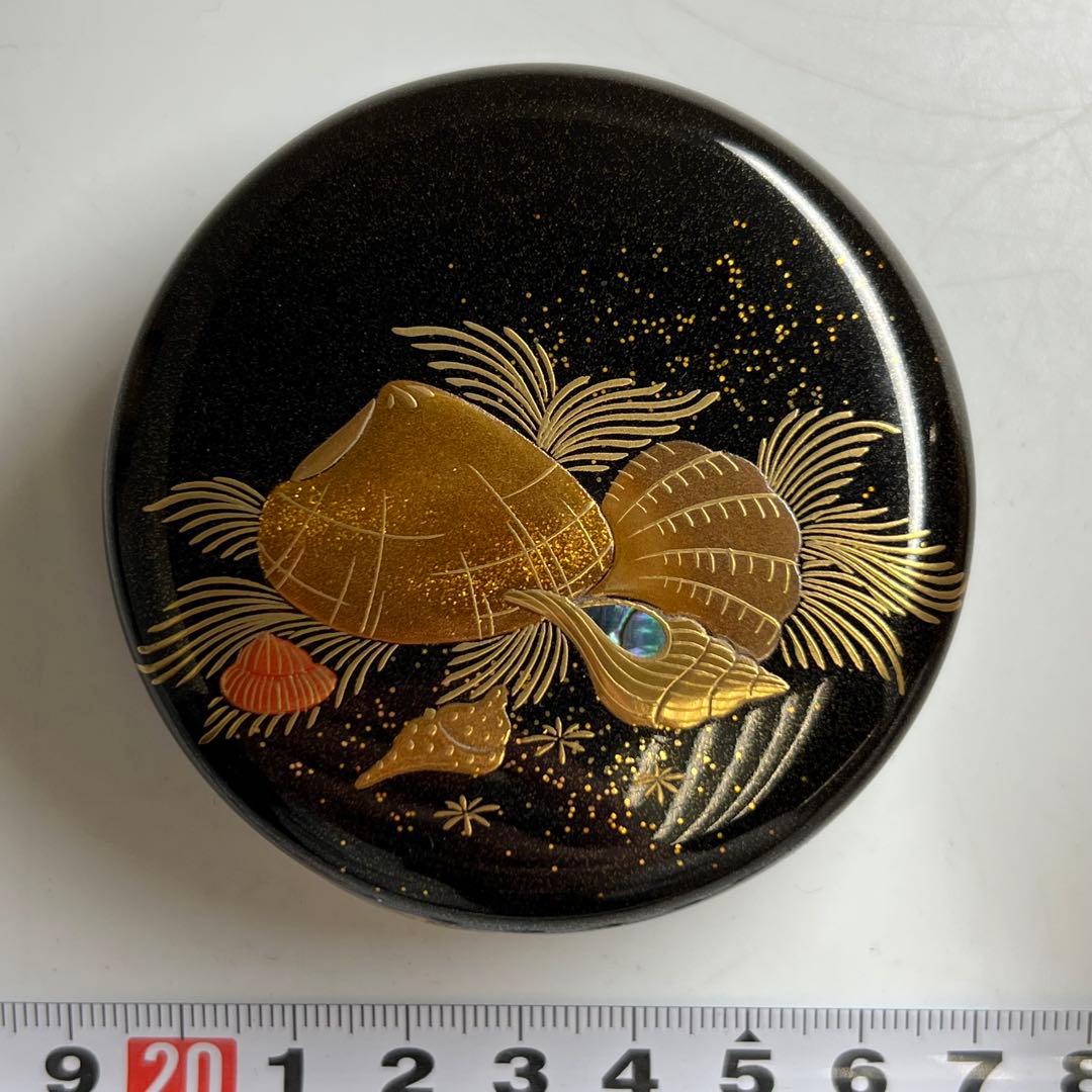 細川司光作 内梨子地海松貝蒔絵 大棗 共箱 東キ8-0329☆2F トニウヒ