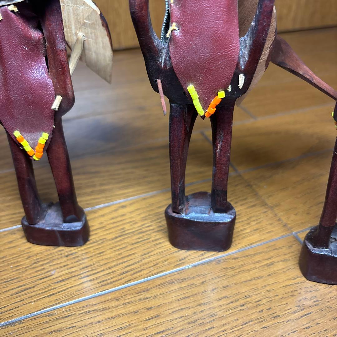 マサイ族 プリミティブ 木彫り3体セット 装飾付き アフリカ民芸品
