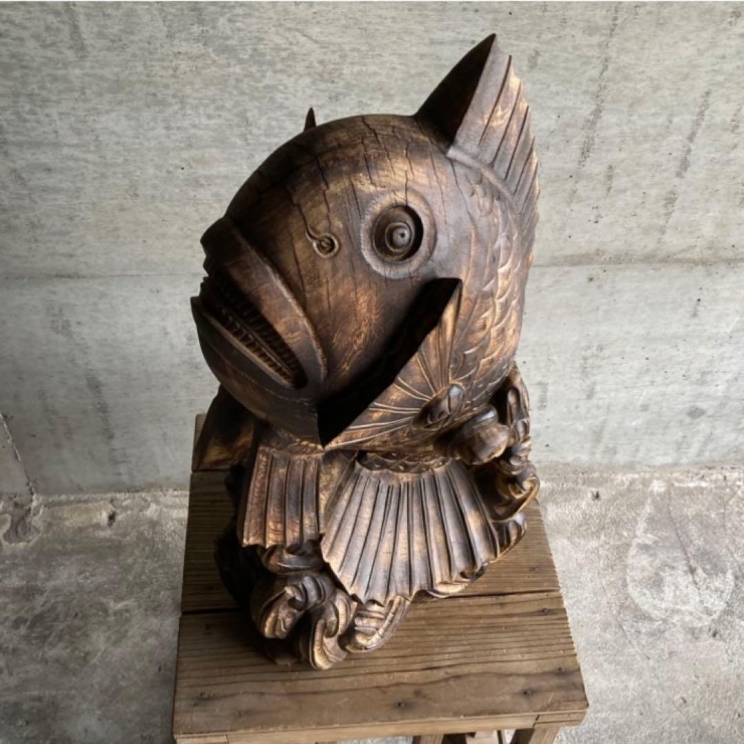 鯛 魚 置物 オブジェ 大型 木製 木彫り 彫刻 工芸品 アート 和風 レトロ