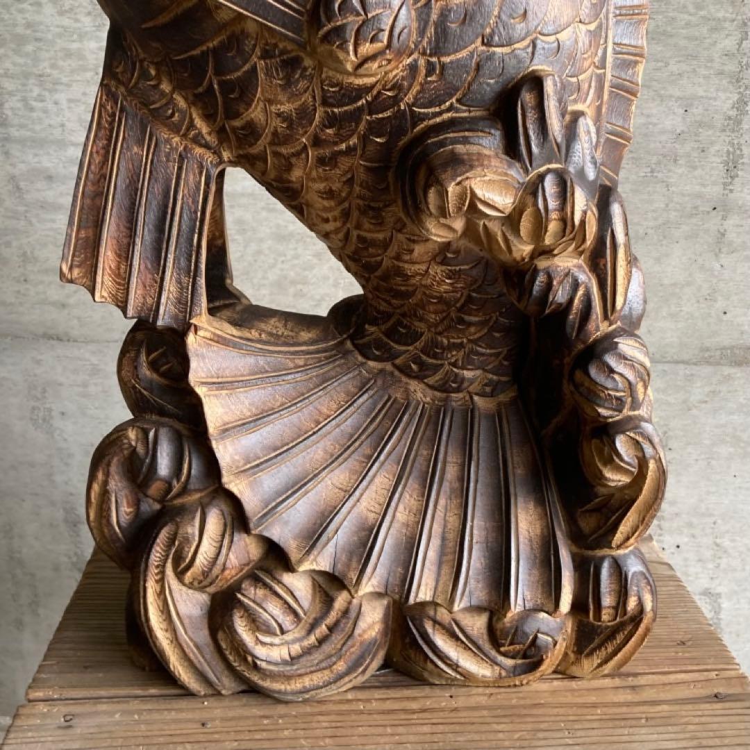 鯛 魚 置物 オブジェ 大型 木製 木彫り 彫刻 工芸品 アート 和風 レトロ