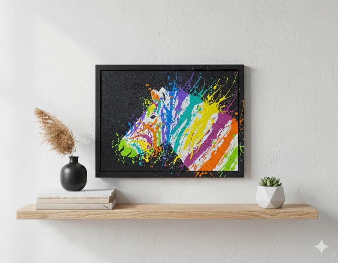 馬 原画 アクリル画 インテリアアート「シマウマ」