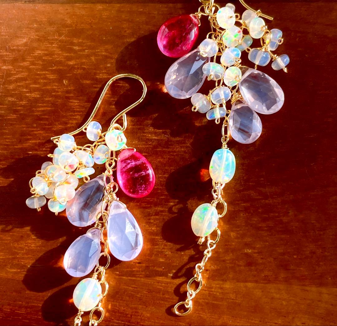 coconut◆高品質✧ルビー×スコロライト×オパールピアス✧14kgf