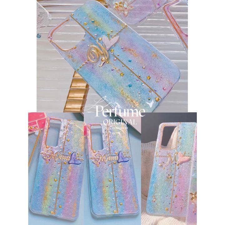 イニシャル♡マーメイド✨キラキラ カラフル 人魚 名入れ iPhoneケース