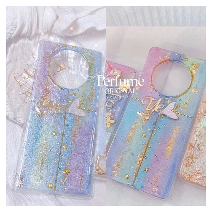 イニシャル♡マーメイド✨キラキラ カラフル 人魚 名入れ iPhoneケース