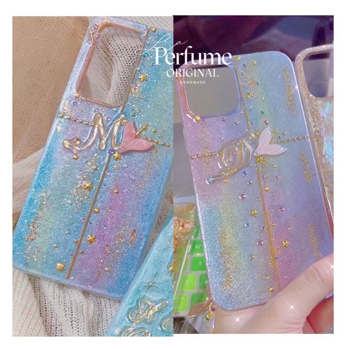 イニシャル♡マーメイド✨キラキラ カラフル 人魚 名入れ iPhoneケース