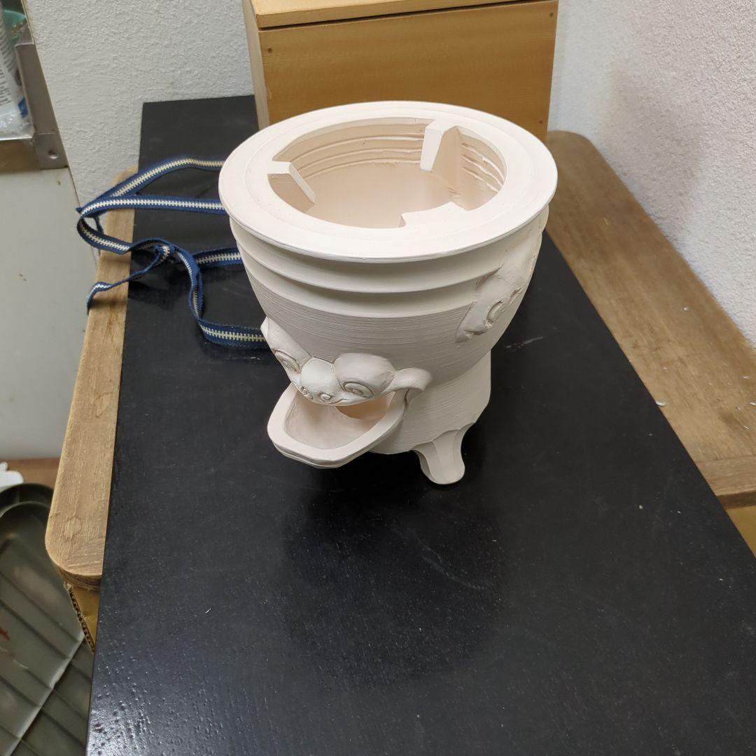京焼 平安春峰 白泥鬼面 涼炉 煎茶道具 共箱 在銘 茶道具 炉