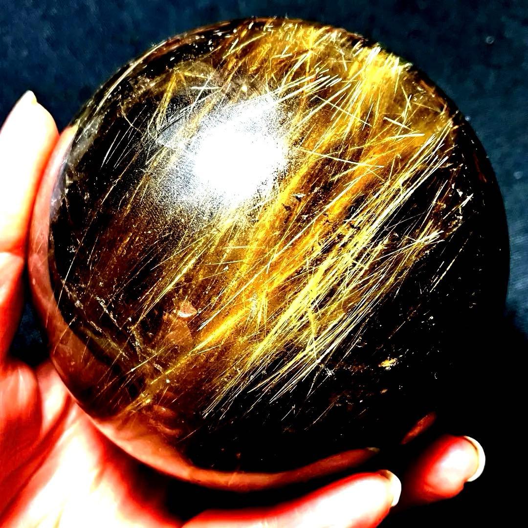 限定値下げ　超特大　98mm ゴールドルチルクォーツ　丸玉スフィア　金針水晶