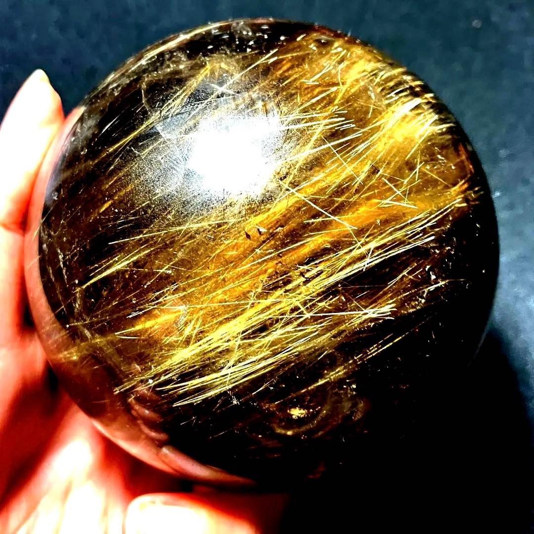 限定値下げ　超特大　98mm ゴールドルチルクォーツ　丸玉スフィア　金針水晶