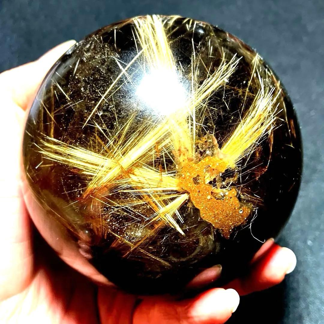 限定値下げ　超特大　98mm ゴールドルチルクォーツ　丸玉スフィア　金針水晶