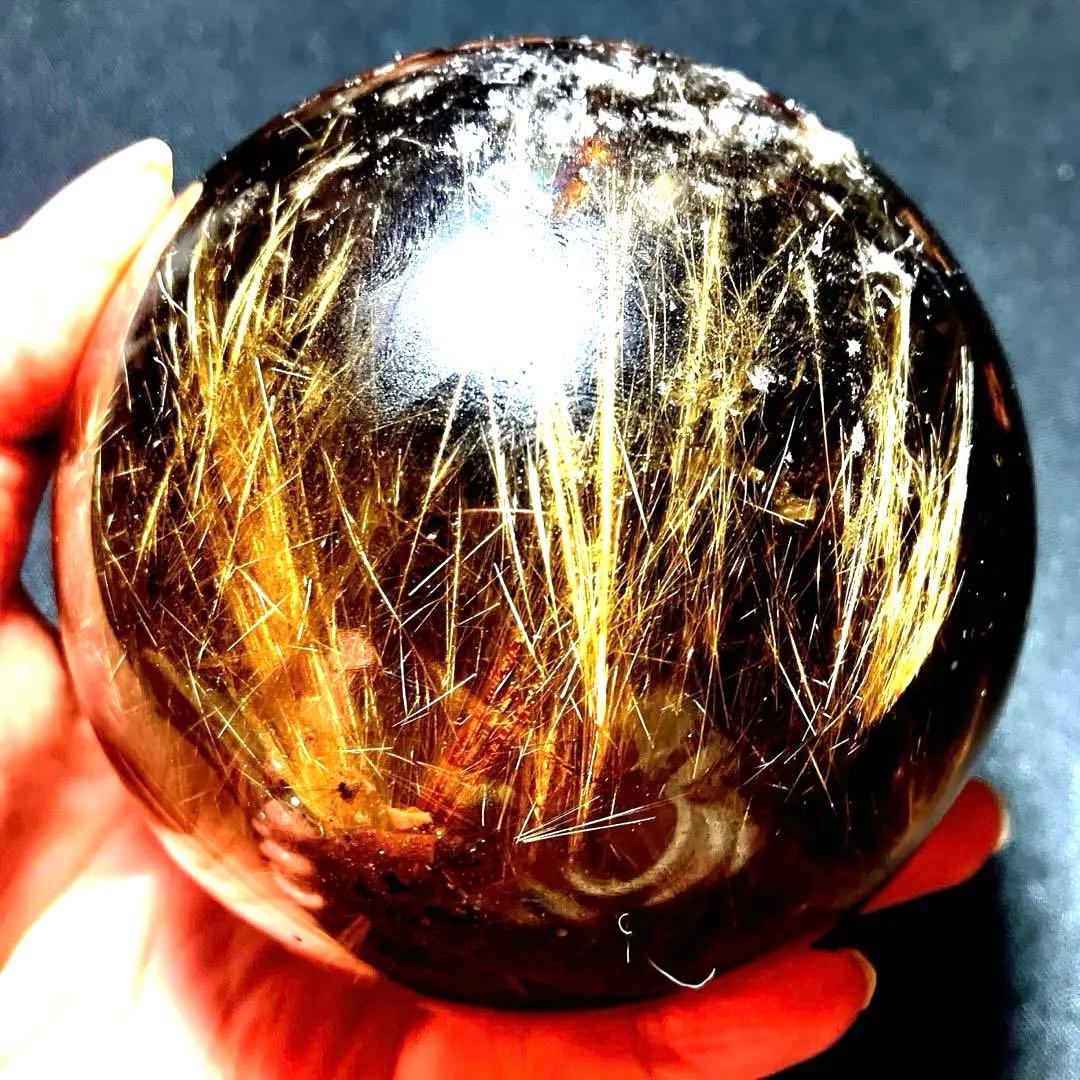 限定値下げ　超特大　98mm ゴールドルチルクォーツ　丸玉スフィア　金針水晶