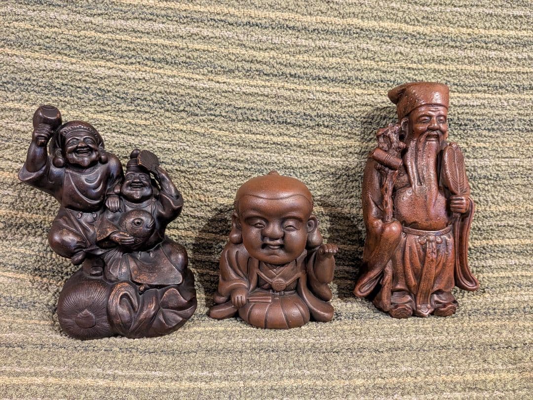 No.18古備前扇を持つ寿老人 A15、備前焼の七福神置物、長寿・智慧の神様、