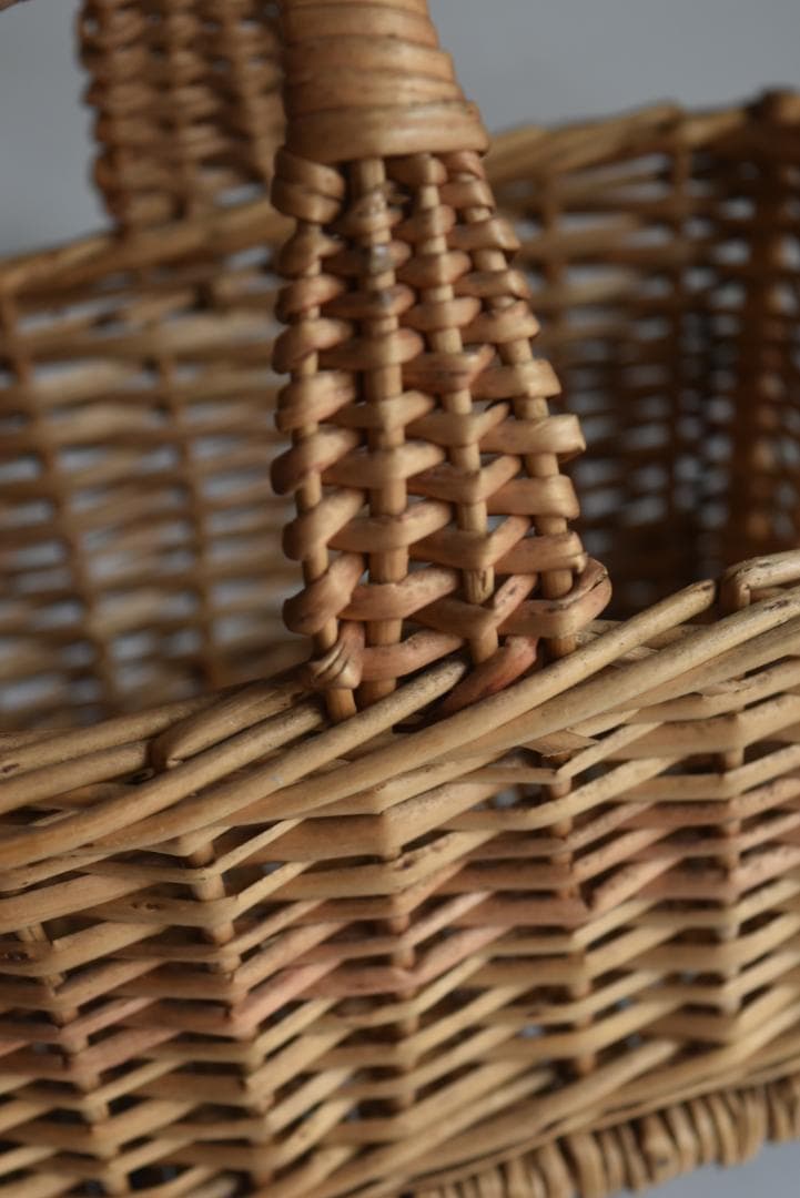 超美品　ピンク色ラインの可愛いスクエアパニエ　フランスアンティーク　かご