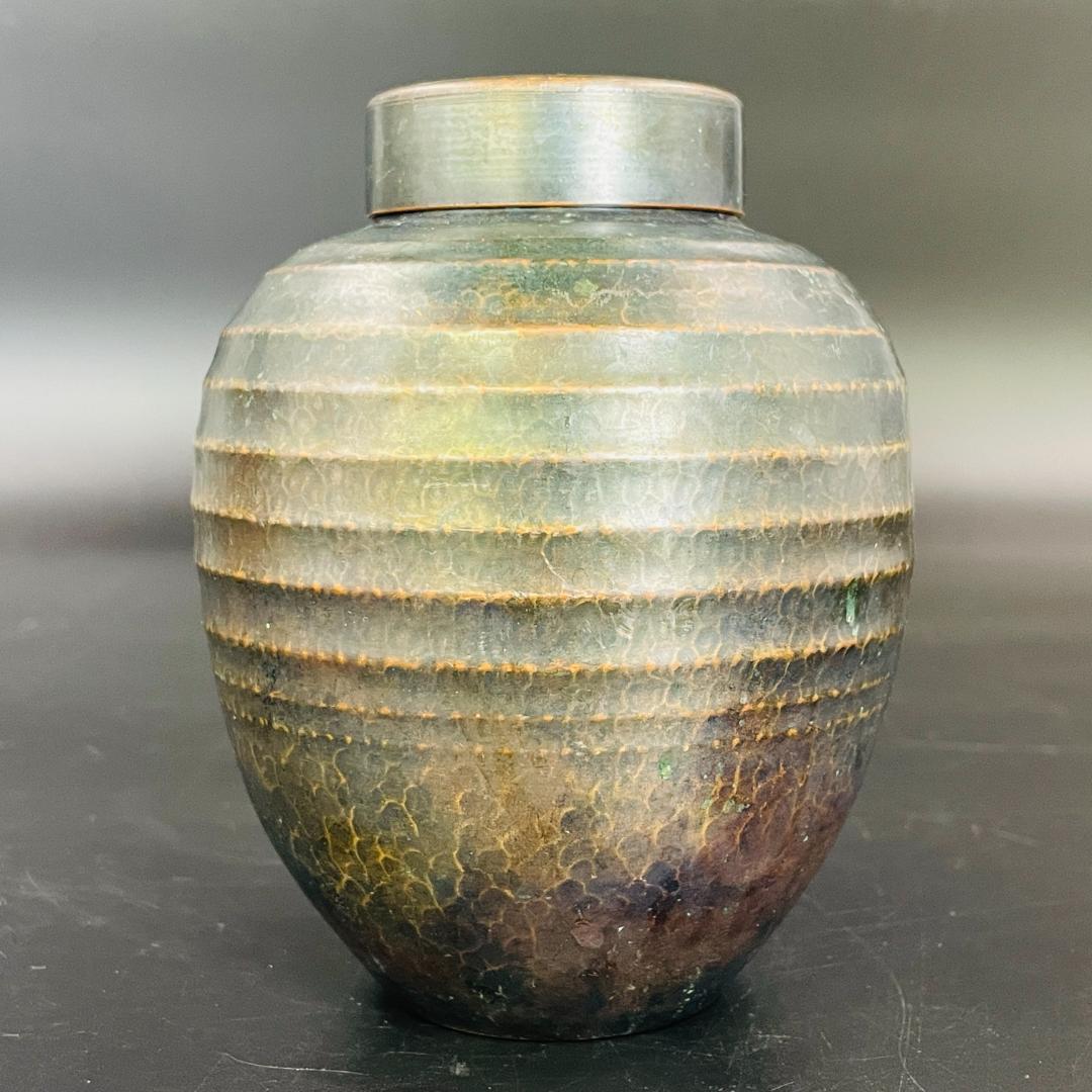 玉川堂造 鎚起銅器 袋形茶壺 共箱 煎茶道具 茶心壺 茶筒 古銅 R8SA83