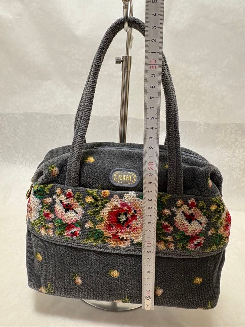 FEILERフェイラー　薔薇花柄 トートバッグ ハンドバッググレー