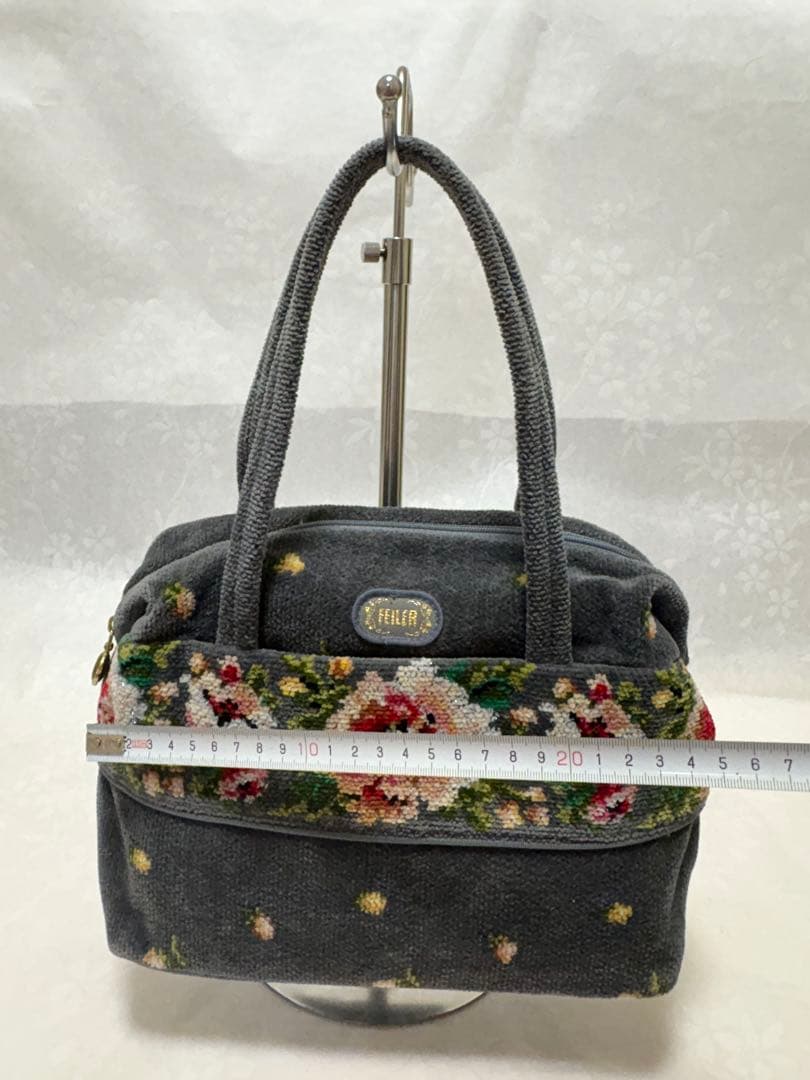 FEILERフェイラー　薔薇花柄 トートバッグ ハンドバッググレー