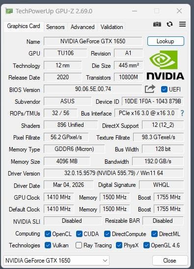 ASUS TUF-GTX1650-O4GD6-P-GAMING (要補助電源）