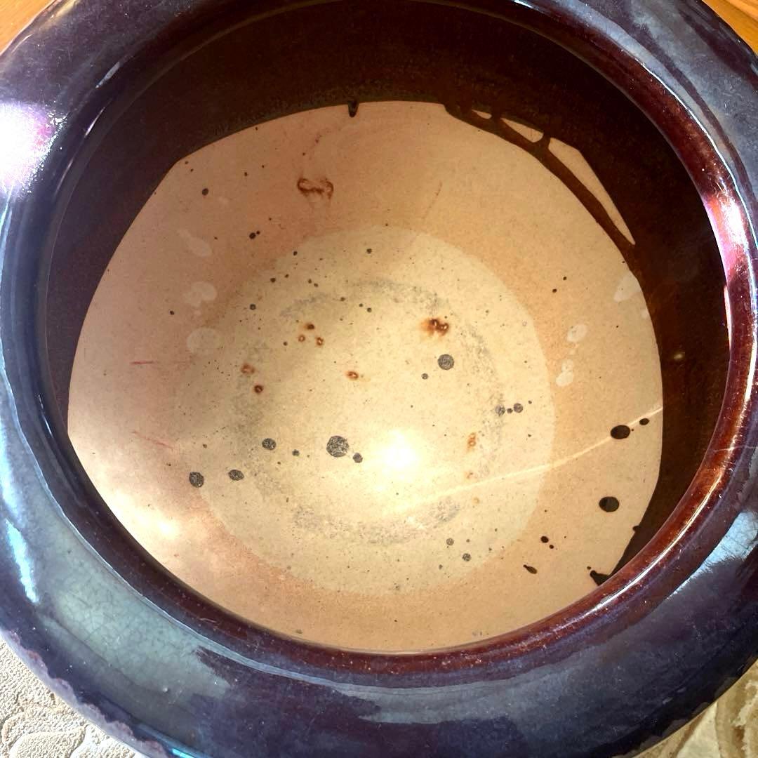 【美品　商品】アンティーク火鉢　メダカ鉢　金魚鉢　　陶器製　睡蓮　幅46